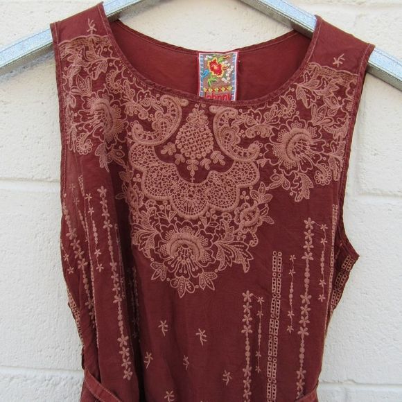 Johnny Was Brown Embroidered Long Maxi Brown Rayon Dress - Picture 3 of 5